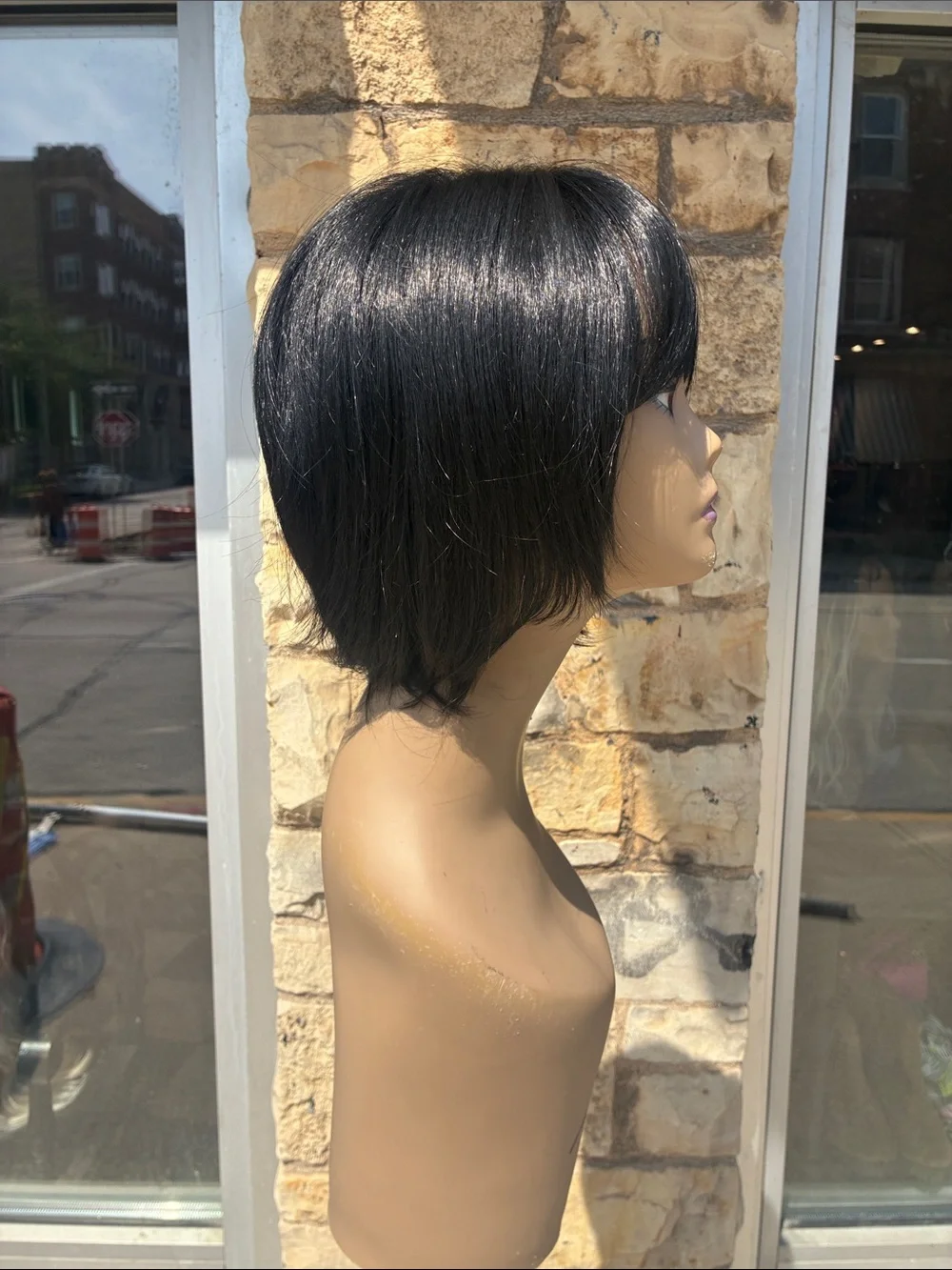 Hand stitched Black Short Layered Women's Wig with Bangs